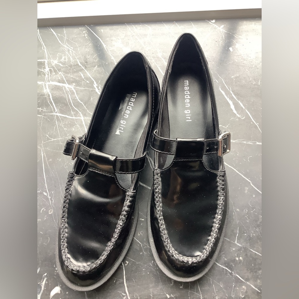 Madden Girl Black Patent Mary Jane Loafers with Braided Trim 9